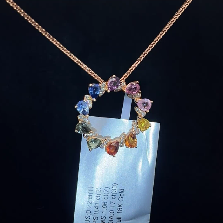 Natural Muti-Color Sapphire & Diamond 18K Gold Pendant 天然彩藍寶及天然鑽石18 K金吊墜